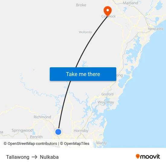 Tallawong to Nulkaba map