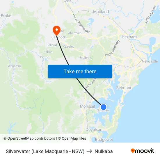 Silverwater (Lake Macquarie - NSW) to Nulkaba map