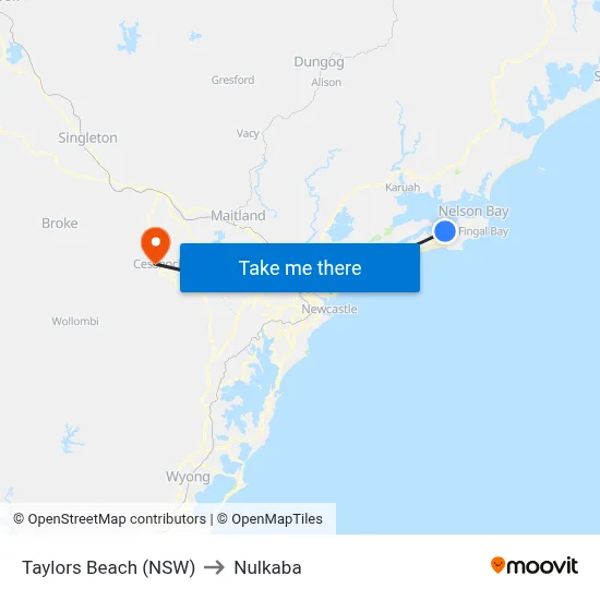 Taylors Beach (NSW) to Nulkaba map