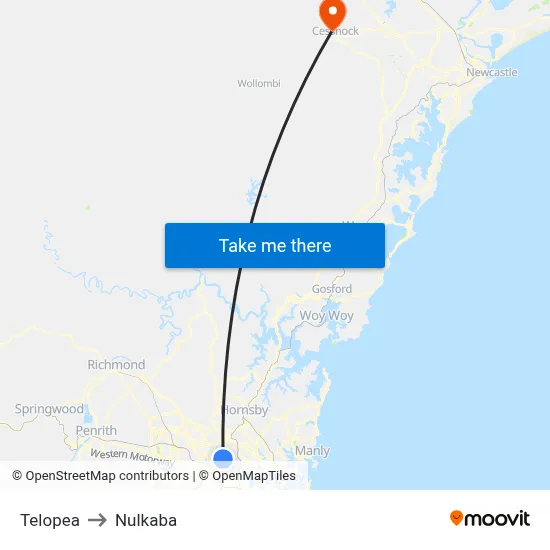 Telopea to Nulkaba map