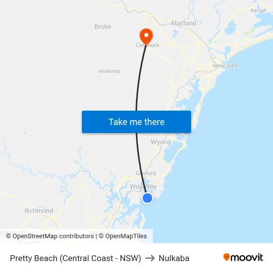 Pretty Beach (Central Coast - NSW) to Nulkaba map