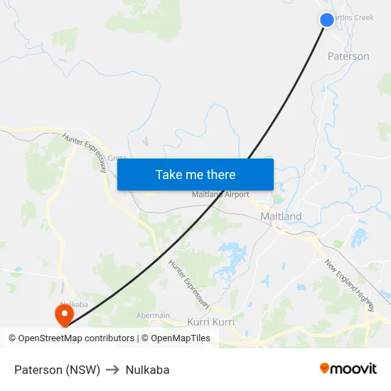 Paterson (NSW) to Nulkaba map
