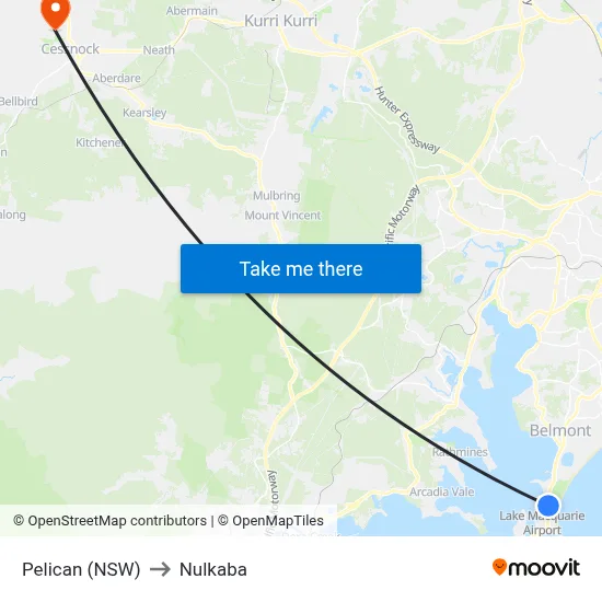 Pelican (NSW) to Nulkaba map
