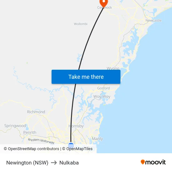 Newington (NSW) to Nulkaba map