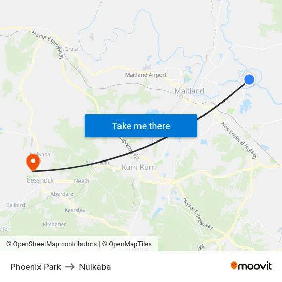 Phoenix Park to Nulkaba map