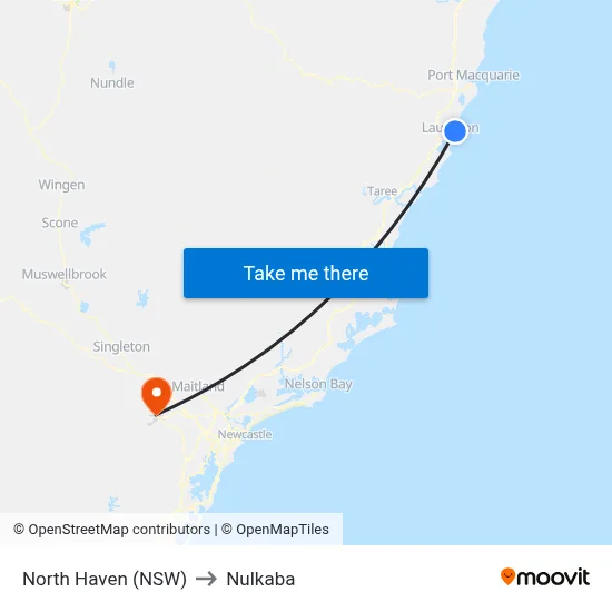 North Haven (NSW) to Nulkaba map