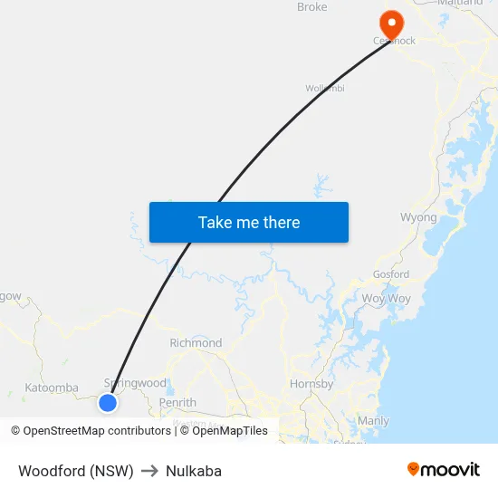 Woodford (NSW) to Nulkaba map