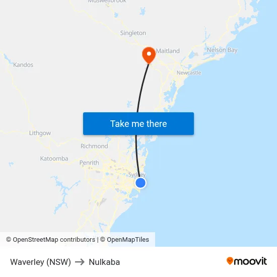 Waverley (NSW) to Nulkaba map