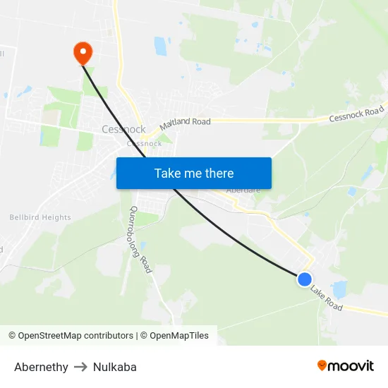 Abernethy to Nulkaba map