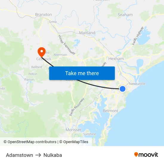 Adamstown to Nulkaba map