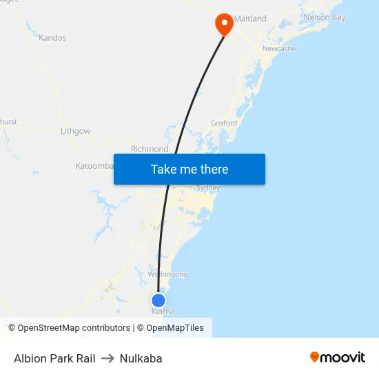 Albion Park Rail to Nulkaba map