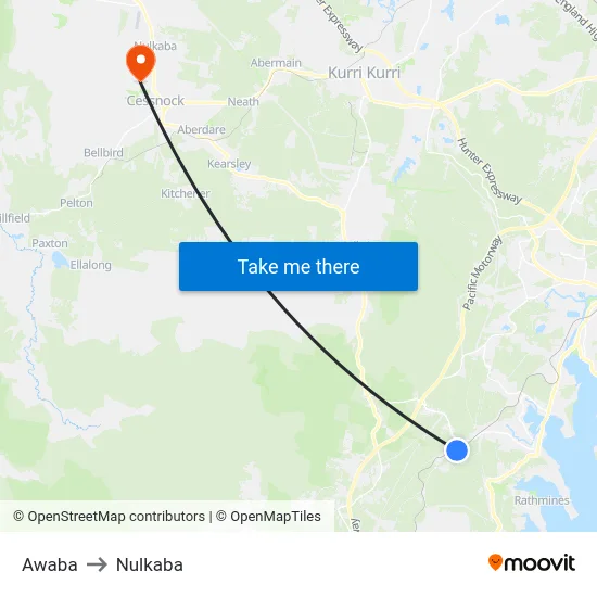 Awaba to Nulkaba map