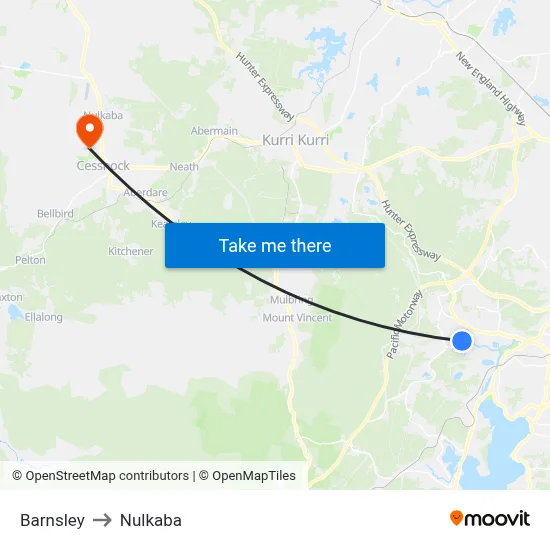 Barnsley to Nulkaba map