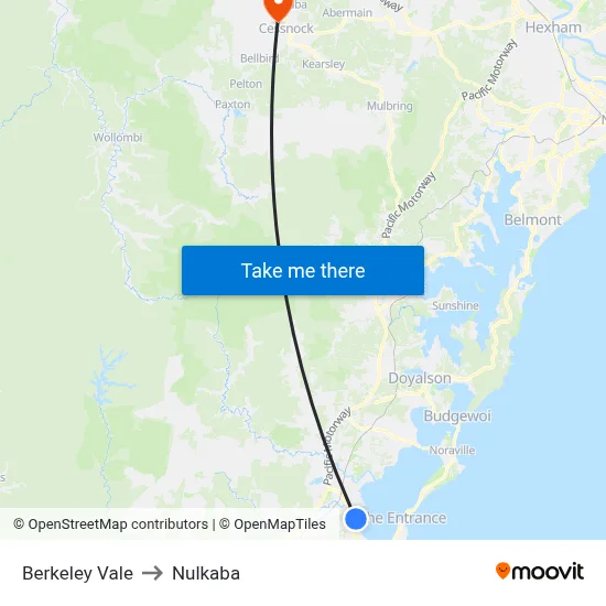Berkeley Vale to Nulkaba map