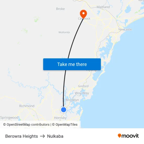 Berowra Heights to Nulkaba map