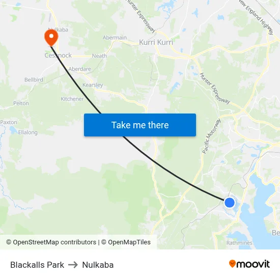 Blackalls Park to Nulkaba map
