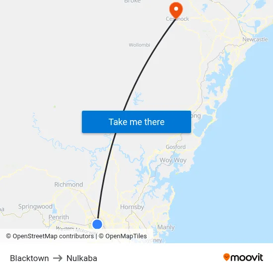 Blacktown to Nulkaba map