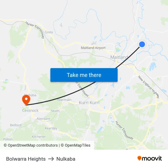 Bolwarra Heights to Nulkaba map