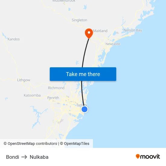 Bondi to Nulkaba map