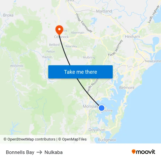 Bonnells Bay to Nulkaba map