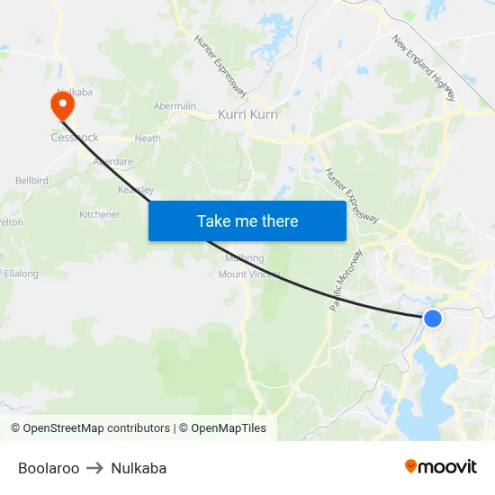 Boolaroo to Nulkaba map