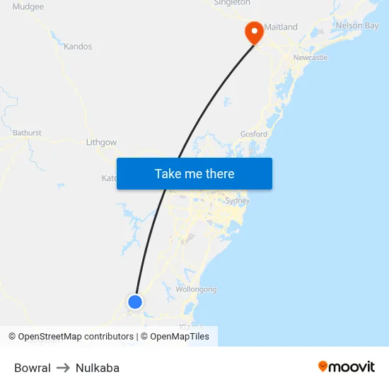 Bowral to Nulkaba map
