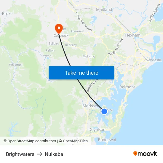Brightwaters to Nulkaba map