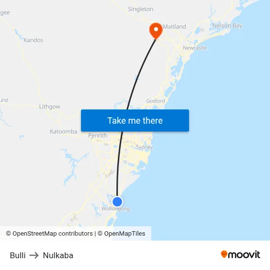 Bulli to Nulkaba map