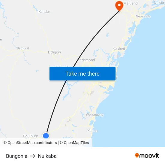 Bungonia to Nulkaba map