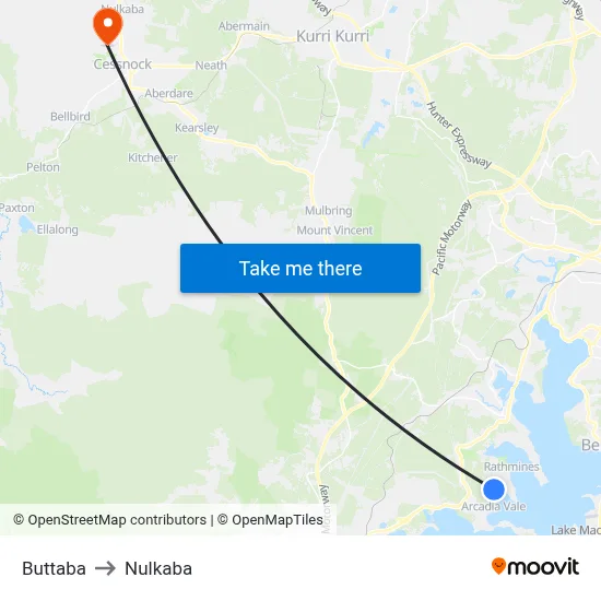 Buttaba to Nulkaba map