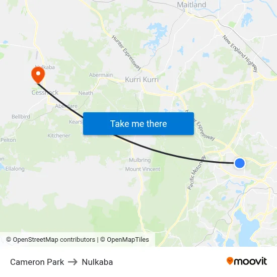 Cameron Park to Nulkaba map