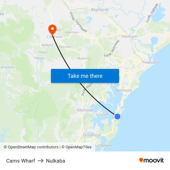 Cams Wharf to Nulkaba map