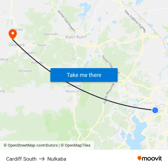 Cardiff South to Nulkaba map