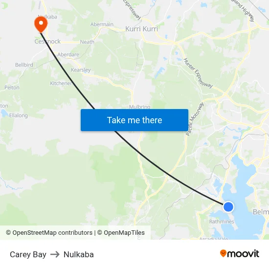 Carey Bay to Nulkaba map