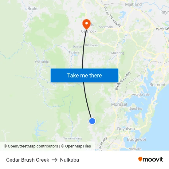Cedar Brush Creek to Nulkaba map