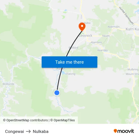 Congewai to Nulkaba map