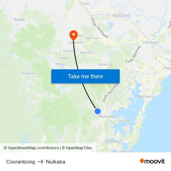 Cooranbong to Nulkaba map