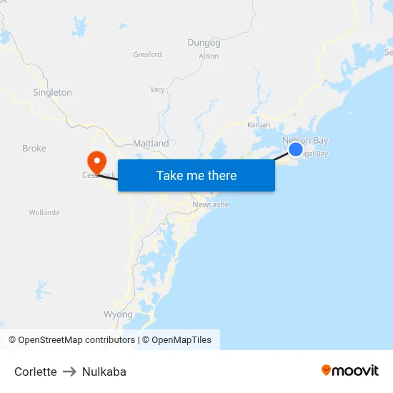 Corlette to Nulkaba map
