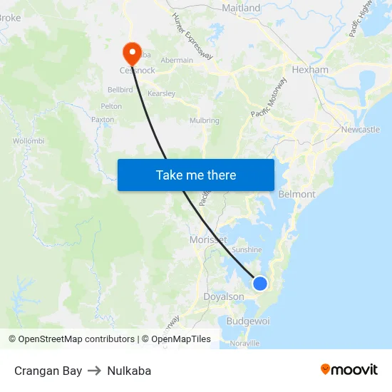 Crangan Bay to Nulkaba map