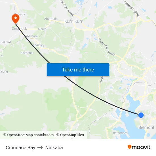 Croudace Bay to Nulkaba map