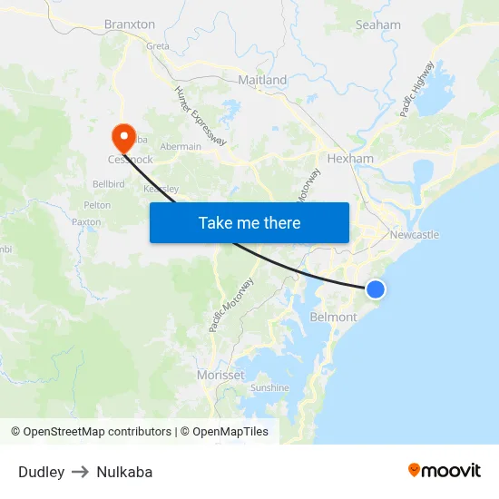 Dudley to Nulkaba map