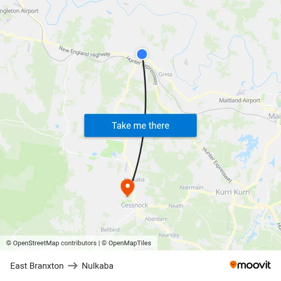 East Branxton to Nulkaba map