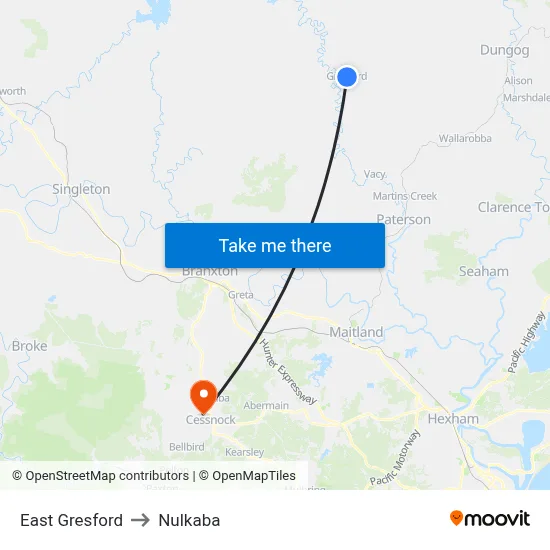East Gresford to Nulkaba map