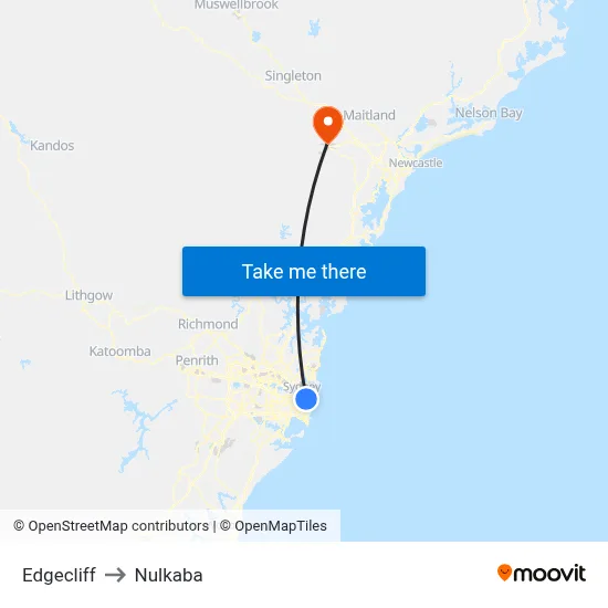 Edgecliff to Nulkaba map