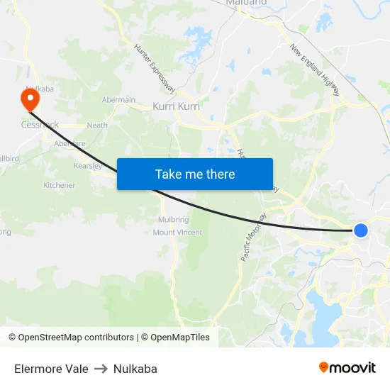 Elermore Vale to Nulkaba map