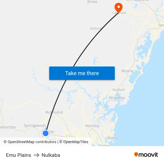 Emu Plains to Nulkaba map