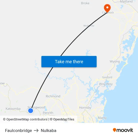 Faulconbridge to Nulkaba map