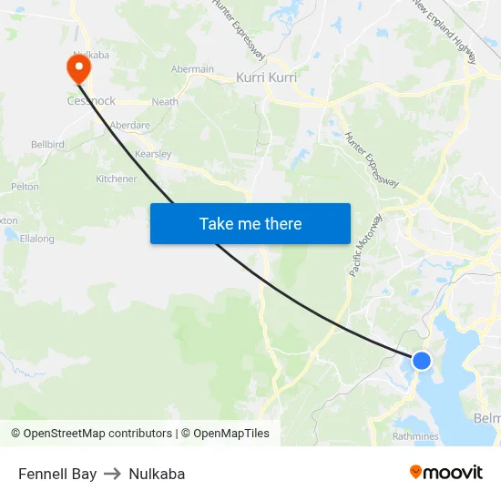 Fennell Bay to Nulkaba map