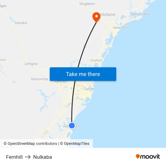 Fernhill to Nulkaba map