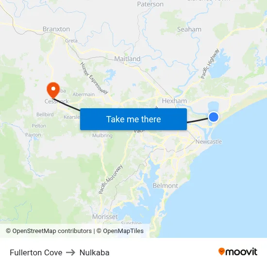 Fullerton Cove to Nulkaba map